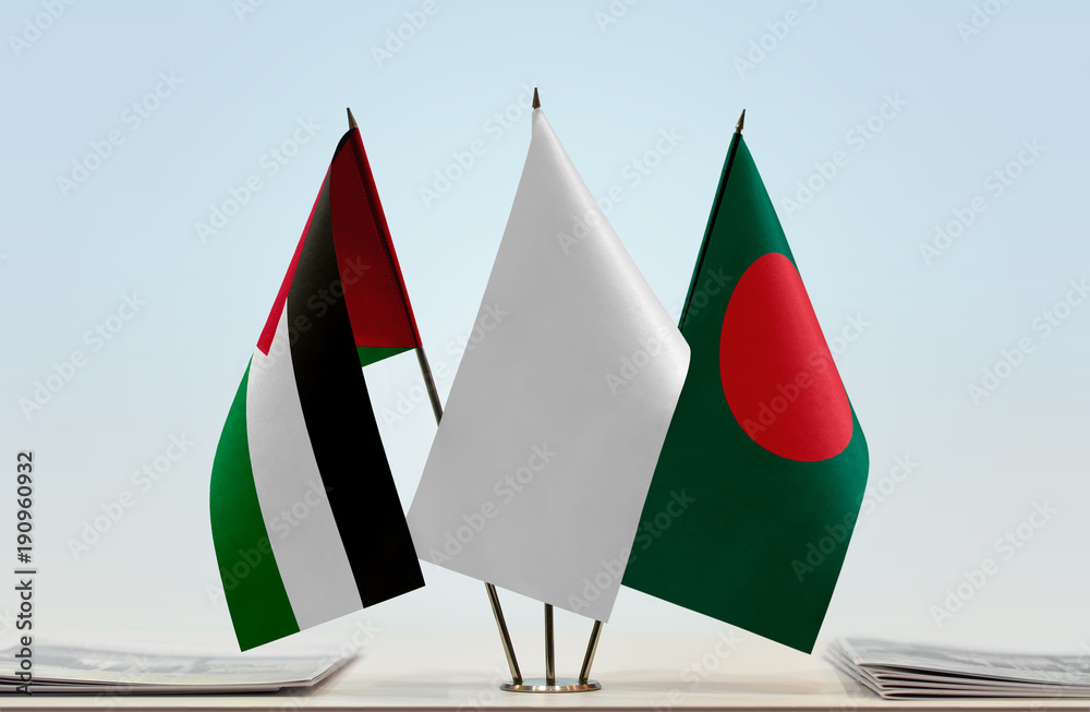 Flags of Palestine and Bangladesh with a white flag in the middle Stock ...