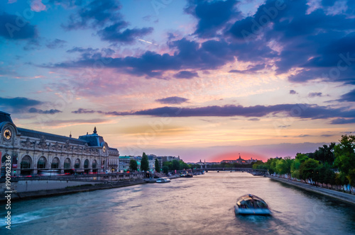 Blue sunset over Orsay Museum and Seine