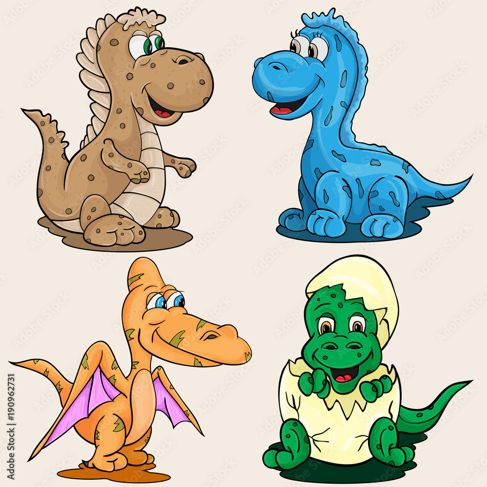 Naklejka premium illustration depicting little babies of different dinosaur childrens picture