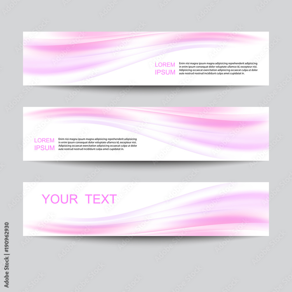 Fototapeta premium Set of banners. Pink gentle waves on a white background.