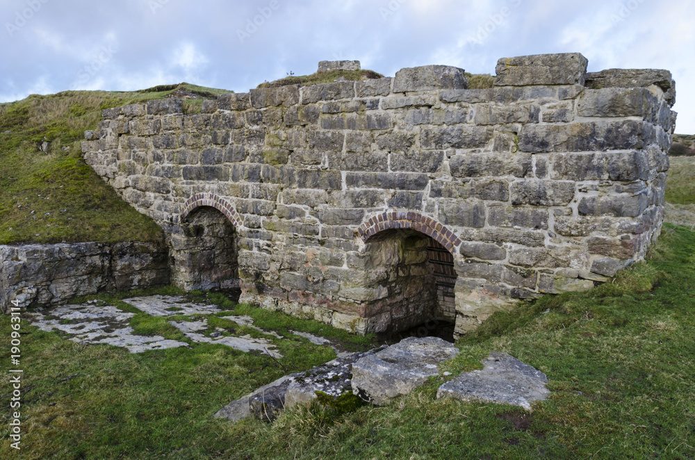 A pair or olf lime kilns which are disused but have been maintained on Halkyn  mountain in north Wales