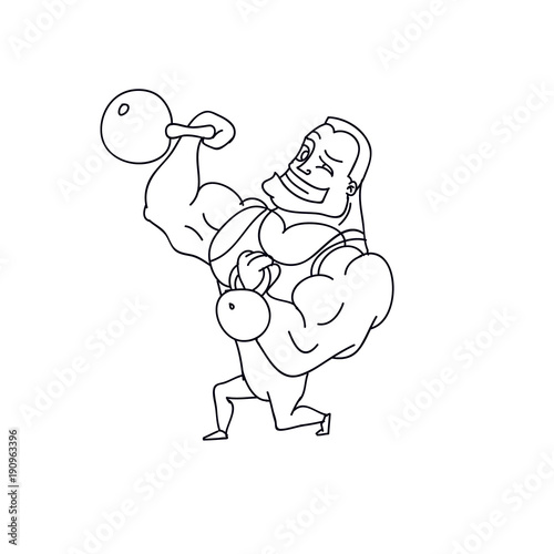 Cartoon Character Muscle man with Kettlebells. Vector