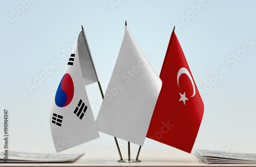 Flags of South Korea and Turkey with a white flag in the middle