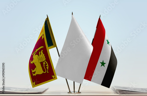 Flags of Sri Lanka and Syria with a white flag in the middle photo