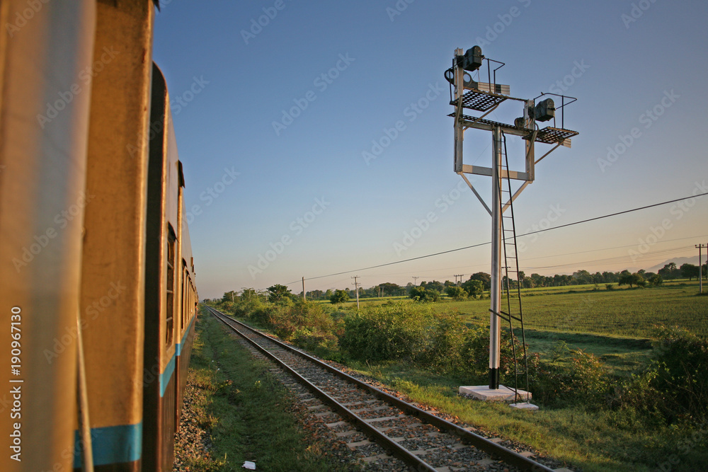 Passing traditional semaphore signals on the Yangon to Mandalay Burmese Railways sleeper