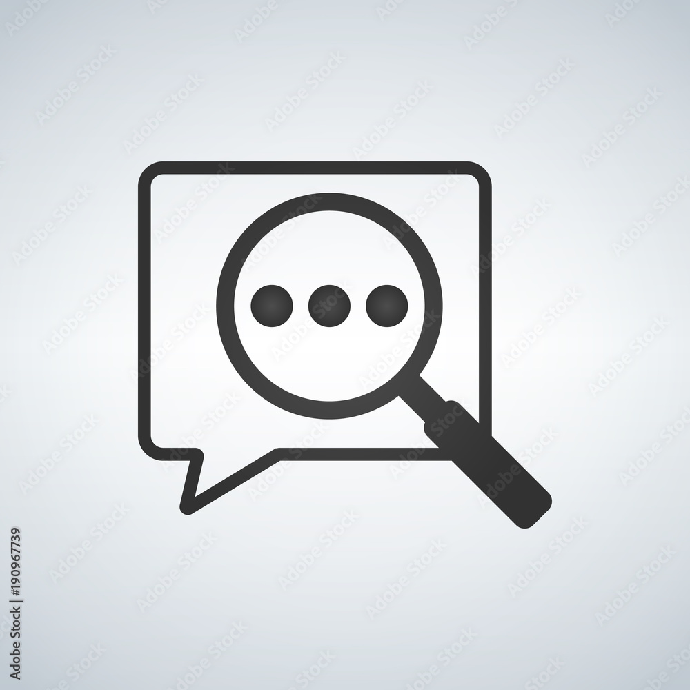Speech bubble icon with magnifier symbol, vector illustration. Speech bubble icon with magnifier symbol, vector illustration.