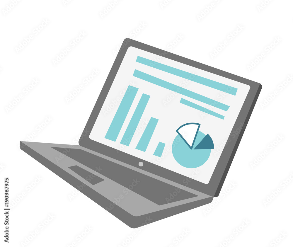 Modern laptop with financial chart and diagram on the screen vector cartoon illustration isolated on white background. Modern laptop with financial chart and diagram on the screen vector cartoon illustration isolated on white background.