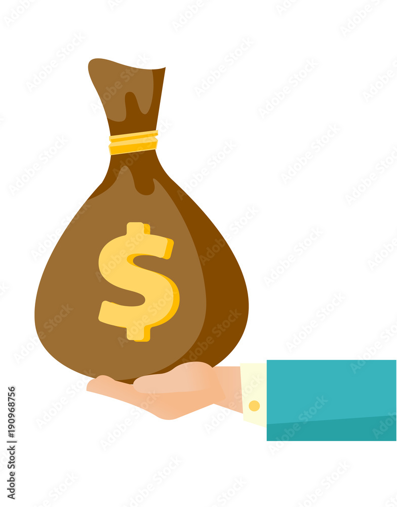 Businessman hand holding a money bag vector cartoon illustration ...