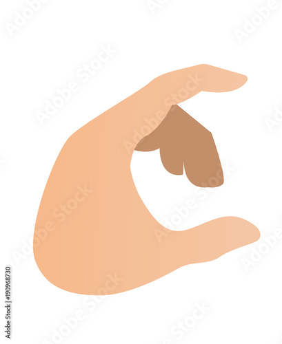 Human hand acting as holding something by bending fingers or trying to grab something vector cartoon illustration isolated on white background.