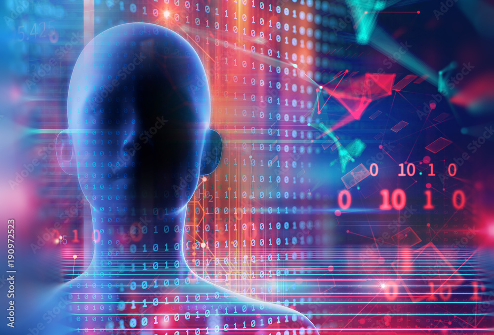 3d illustration of virtual human on technology background. 3d illustration of virtual human on technology background.