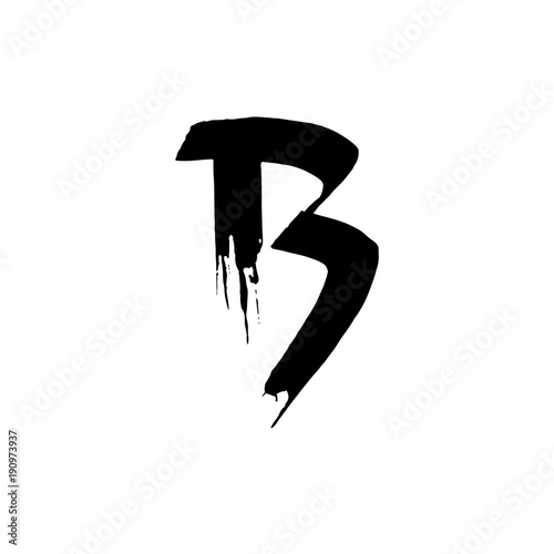 Letter B. Handwritten by dry brush. Rough strokes font. Vector illustration. Grunge style elegant alphabet.