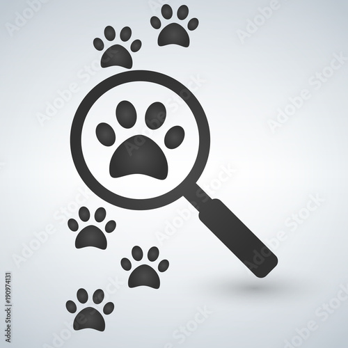 Magnifying glass over the footprints vector illustration.