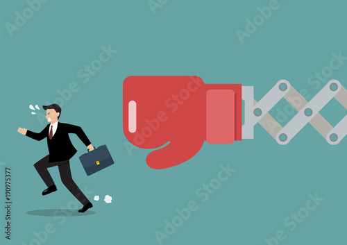 Businessman run away from big boxing glove hand