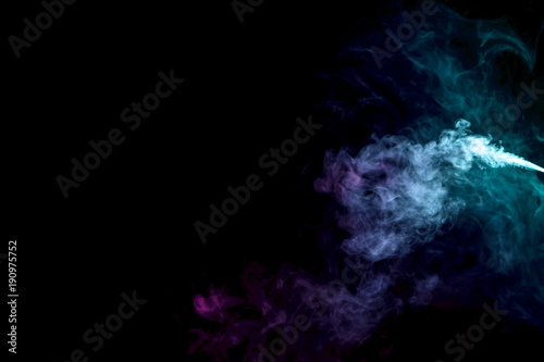 Blue cloud of vape smoke on black isolated background