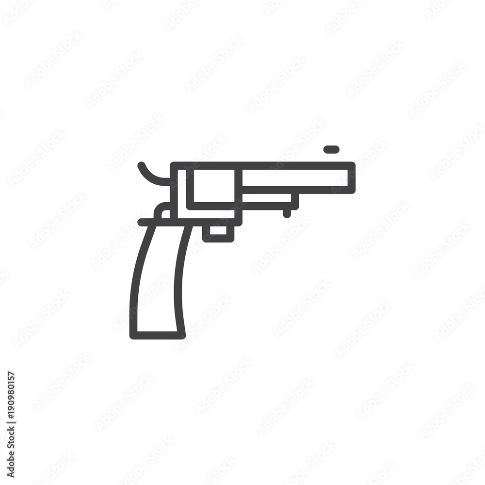 Pistol line icon, outline vector sign, linear style pictogram isolated on white. Gun symbol, logo illustration. Editable stroke