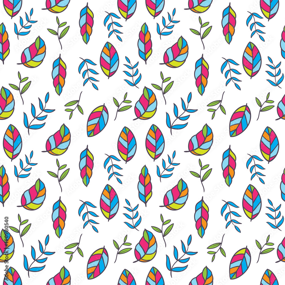 colorful abstract leaf doodle seamless pattern