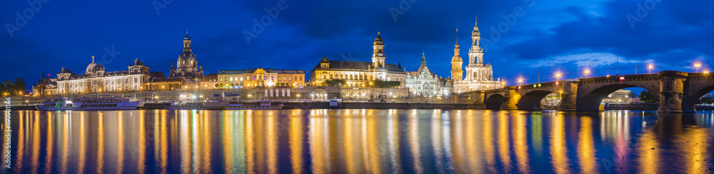 Panorama of Dresden in high definition, night photography
