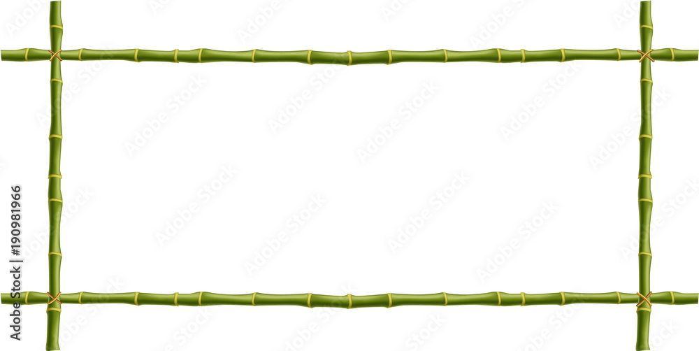 Fototapeta Wooden frame of green bamboo sticks with space for text