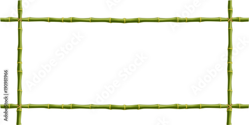 Fototapeta Naklejka Na Ścianę i Meble -  Wooden frame  of green bamboo sticks  with space for text
