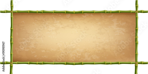 Wooden frame of green bamboo sticks with vintage canvas.