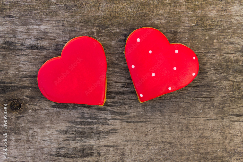 Heart shaped cookies for valentine day on rustic wooden table Heart shaped cookies for valentine day on rustic wooden table