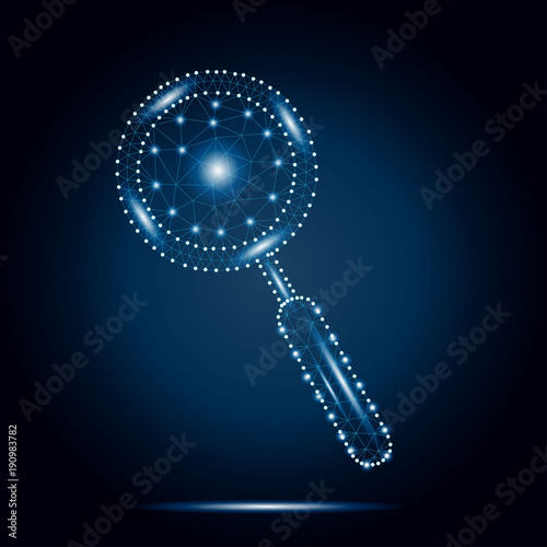 Polygonal magnifying glass, blue, stars