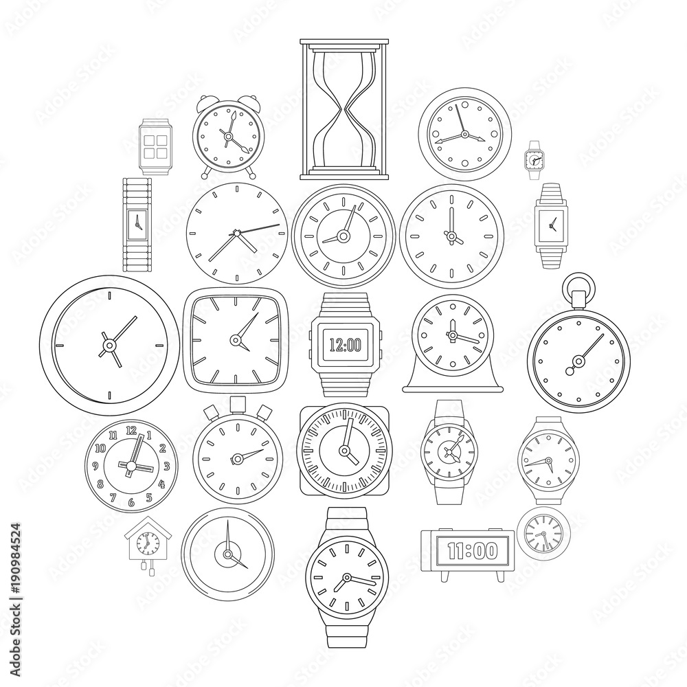 Fototapeta premium Time and clock icons set. Outline illustration of 25 time clock vector icons for web