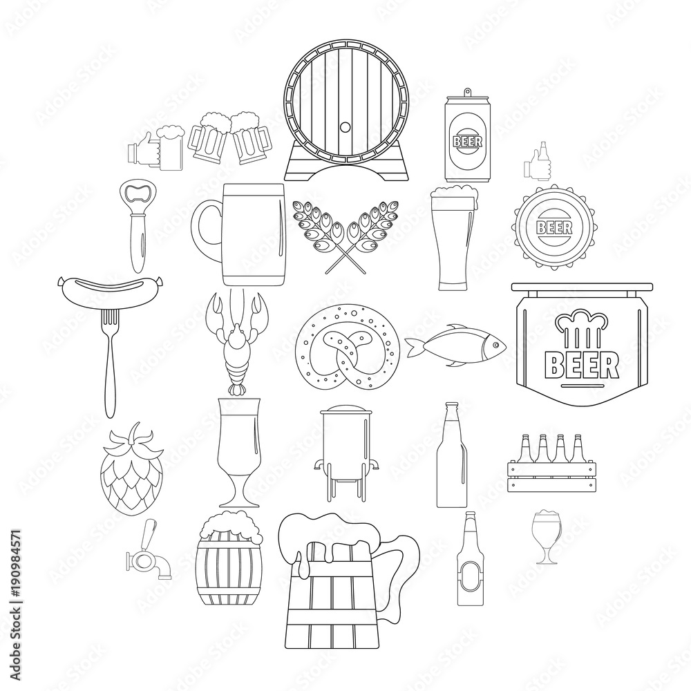 Beer icons set. Outline illustration of 25 beer vector icons for web Beer icons set. Outline illustration of 25 beer vector icons for web
