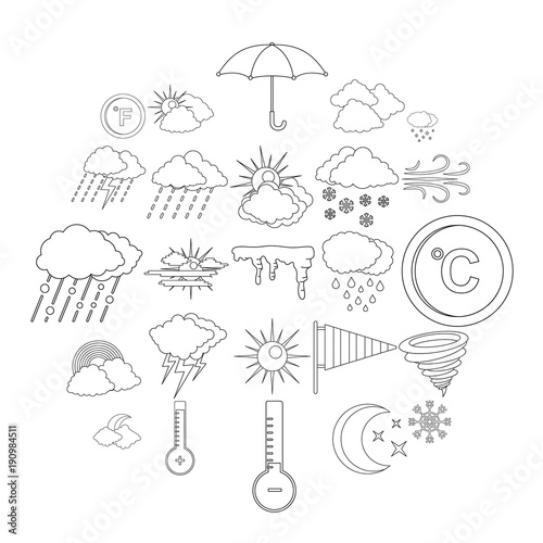 Weather icons set. Outline illustration of 25 weather vector icons for web