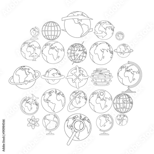 Globe Earth icons set. Outline illustration of 25 Globe Earth vector icons for web