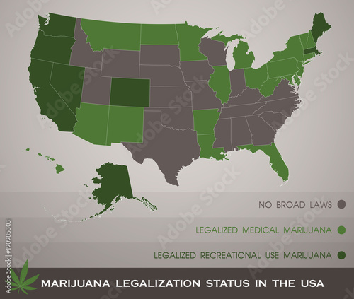 Marijuana legalization status map in the USA infographic