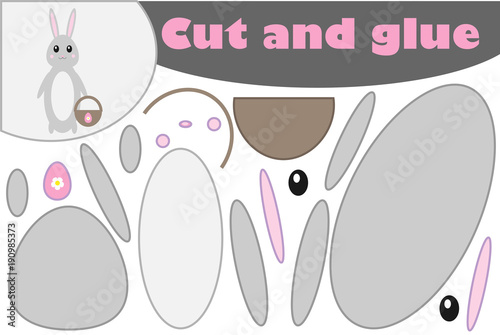 Easter bunny, education paper game for the development of preschool children, use scissors and glue to create the applique, cut parts of the image and glue on the paper, vector illustration