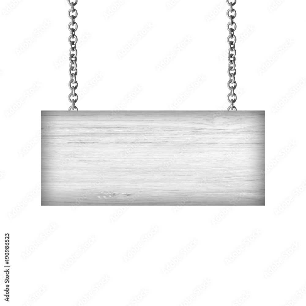 Wooden sign hanging on a chain isolated on white Wooden sign hanging on a chain isolated on white