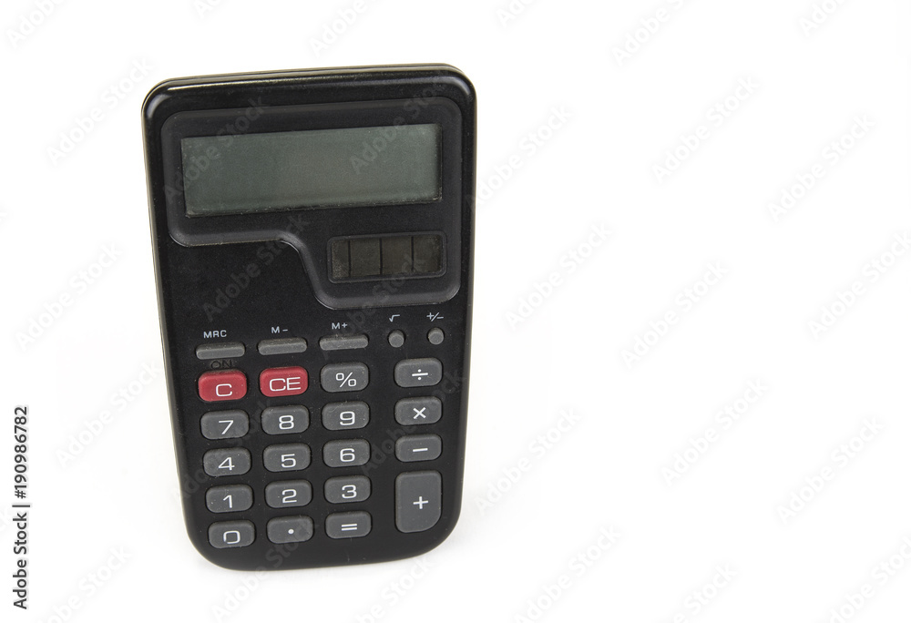Small calculator with big numbers on the white Small calculator with big numbers on the white