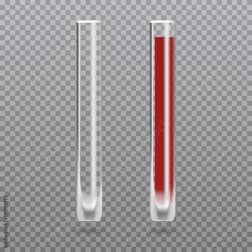 Realistic test-tube with blood. Hematology Vector illustration.