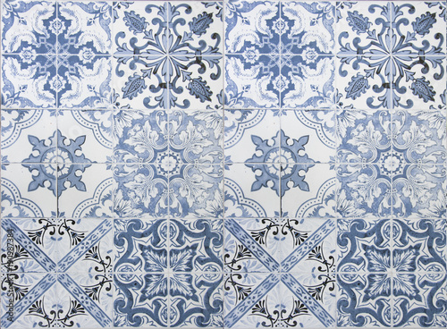 Vintage ceramic tiles wall decoration.Turkish ceramic tiles wall background