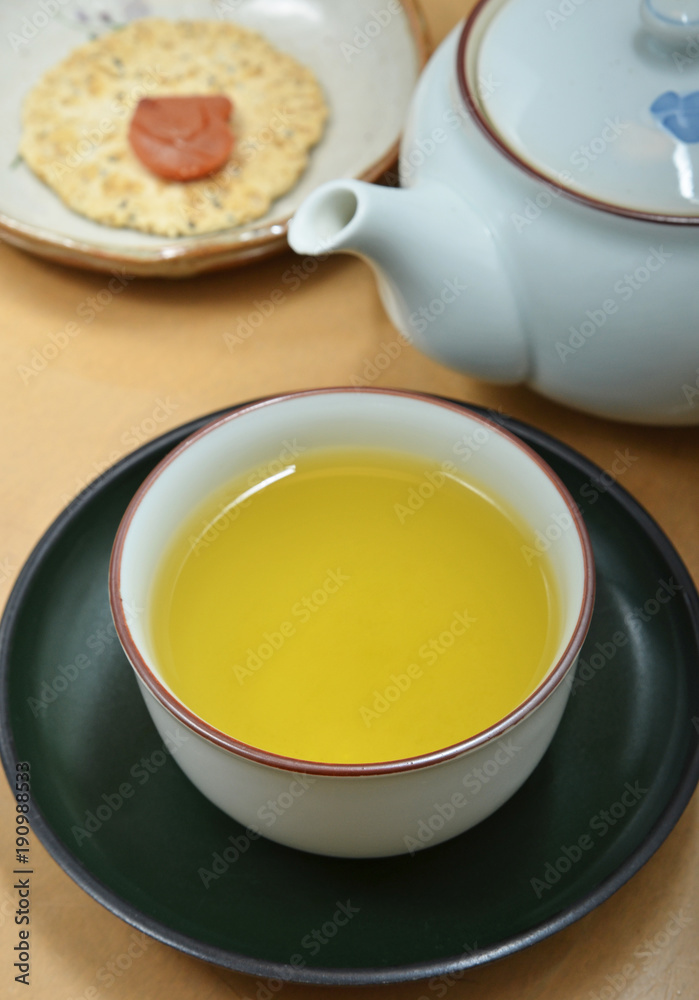 Japanese style tea set  in a wooden tray