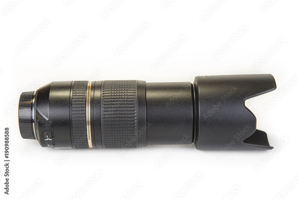 Zoom and fix lenses on camera on the white background Zoom and fix lenses on camera on the white background