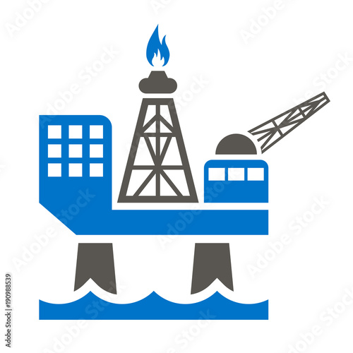 Offshore Jack Up Oil Rig Icon. Gas Sea Rig Platform Illustration. Petroleum Extraction Logo. Fuel Production Symbol.