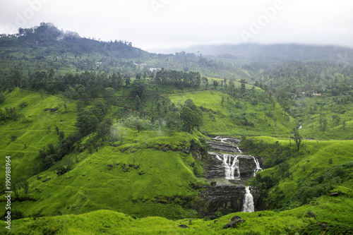 St Clair's Falls. Widest waterfalls in Nuwara Eliya, Sri Lanka. inspirational summer landscape.  photo