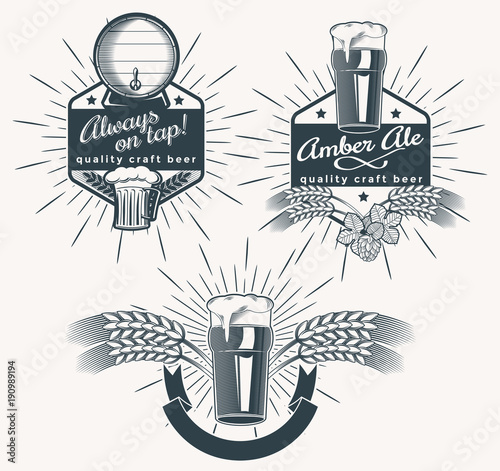 Three decorative trendy beer emblem