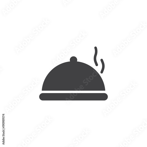 Food platter serving icon vector, filled flat sign, solid pictogram isolated on white. Tray with hot food symbol, logo illustration.