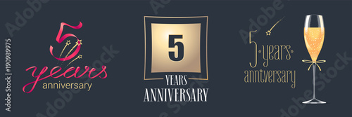 5 years anniversary vector icon, logo set