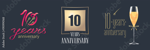10 years anniversary vector icon, logo set