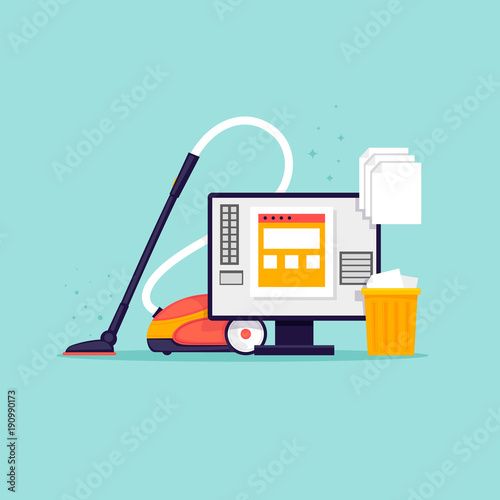 Cleaning the computer. Flat design vector illustration.