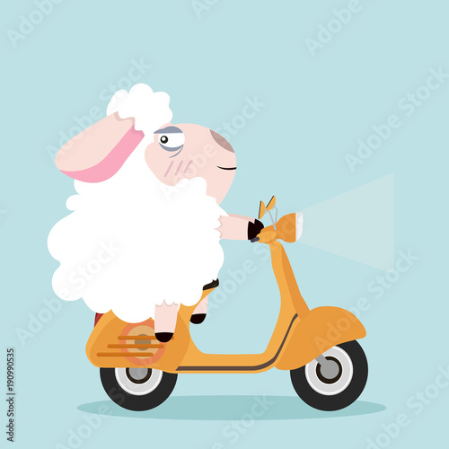 cute sheep with yellow scooter