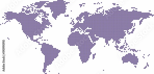 Fototapeta Naklejka Na Ścianę i Meble -  Violet circle shape world map on white background, vector illustration.
