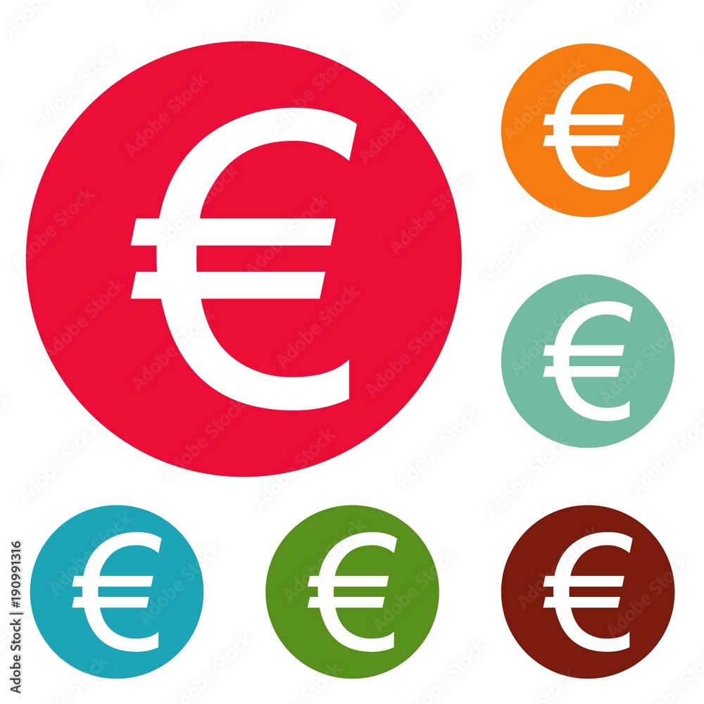 Euro symbol icons circle set vector isolated on white background Euro symbol icons circle set vector isolated on white background