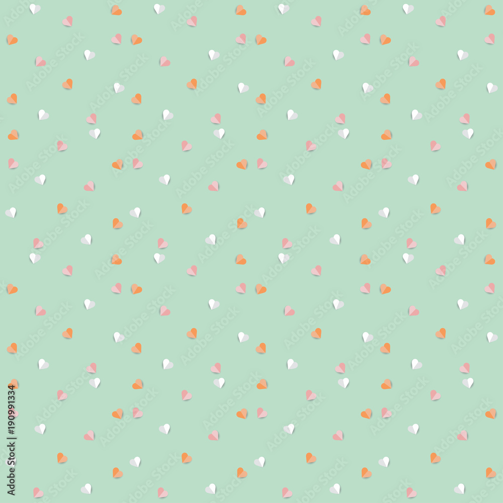 Background by many hearts vector icon, Orange and pink and white heart on the green background, Paper cut of heart shape, Logo of valentine day and love symbol. Background by many hearts vector icon, Orange and pink and white heart on the green background, Paper cut of heart shape, Logo of valentine day and love symbol.