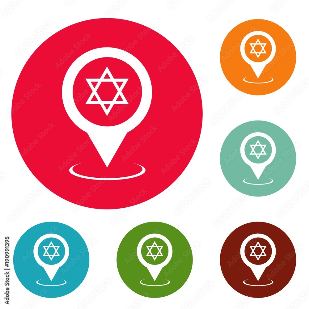 Synagogue map pointer icons circle set vector isolated on white background